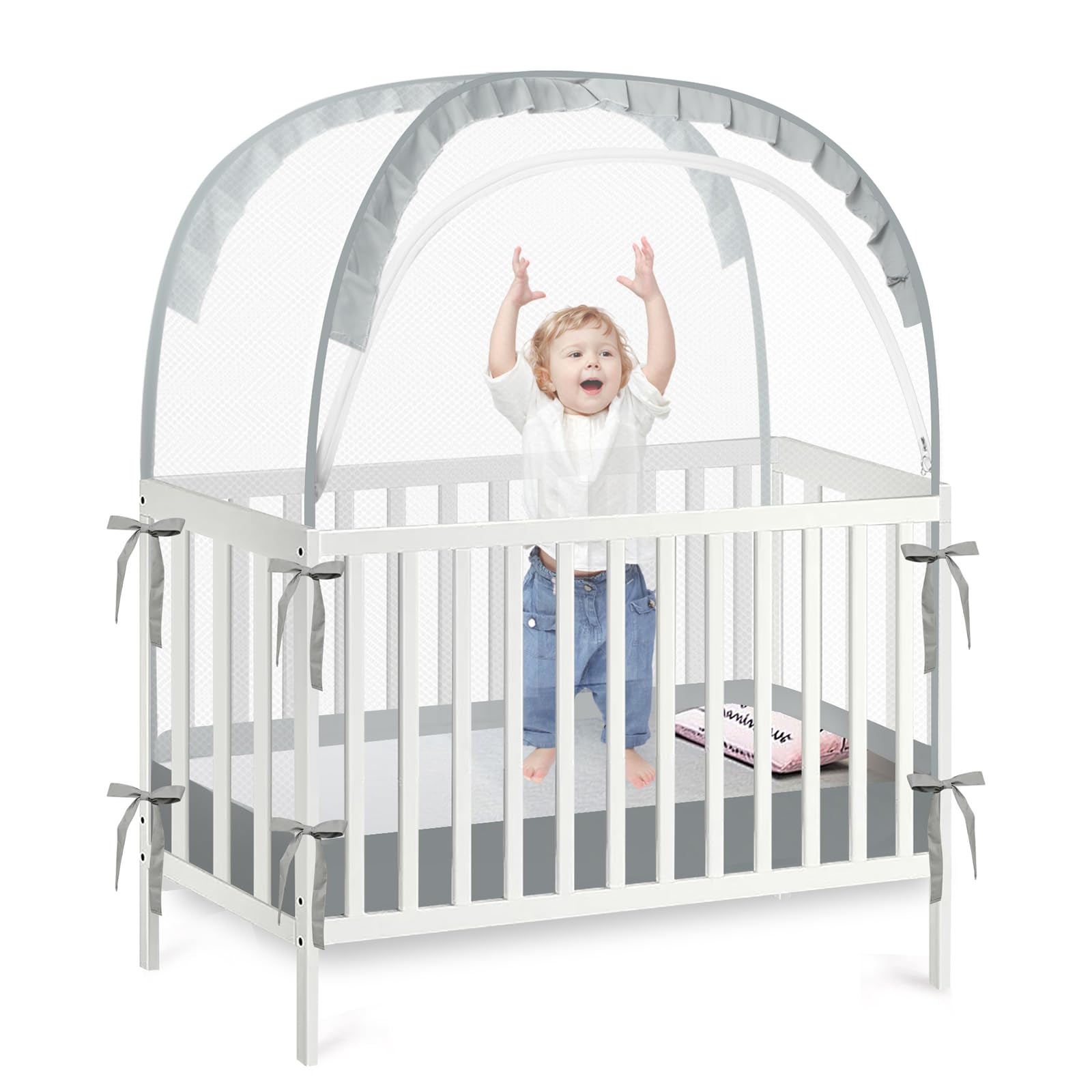 PandaEar Pop Up Crib Tent ready for setup, showcasing simple placement and secure fit.