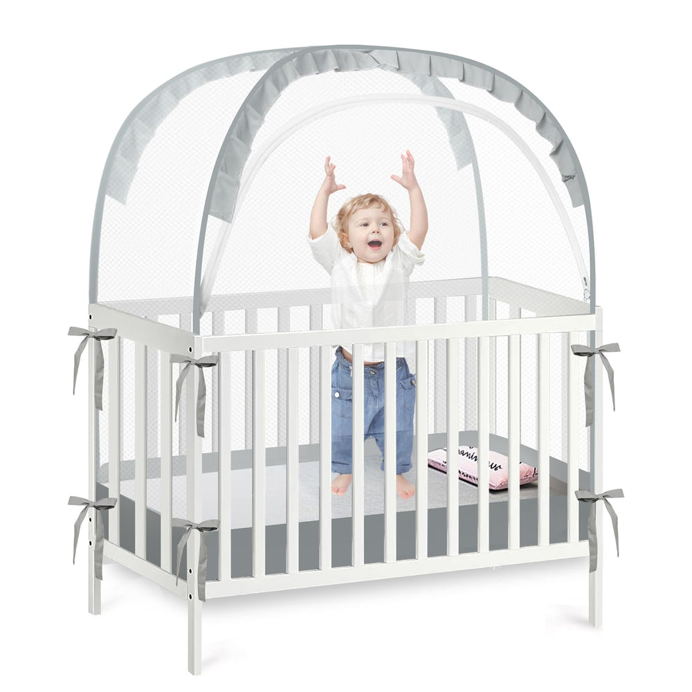 PandaEar Pop Up Crib Tent ready for setup, showcasing simple placement and secure fit.