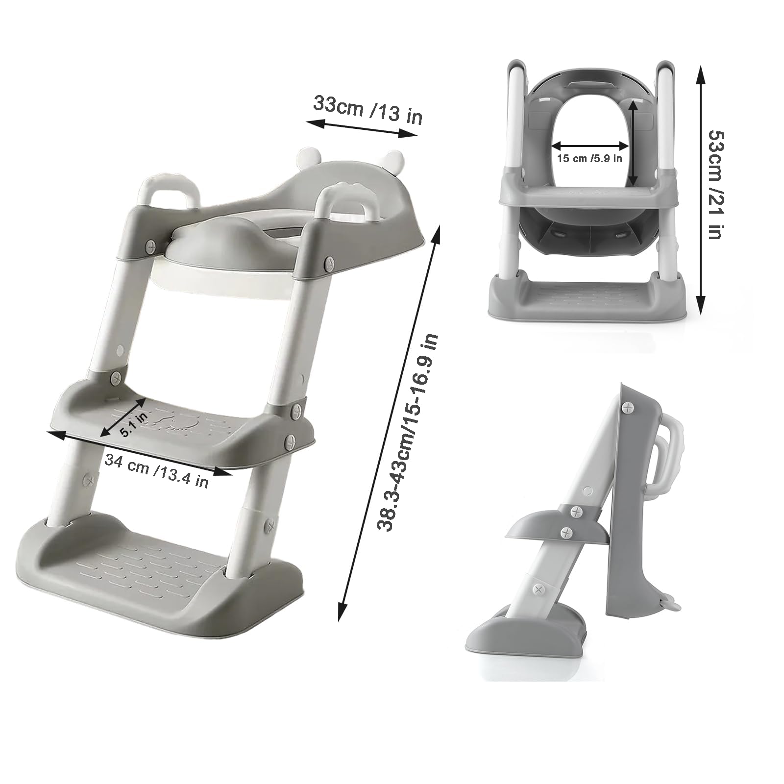 PandaEar folded-design potty seat saves space in bathroom.