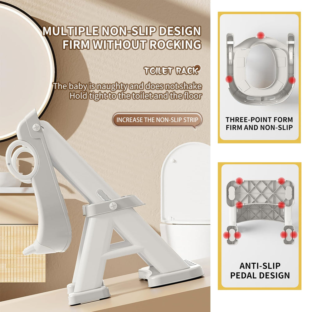 PandaEar grey color potty seat blends with bathroom decor for kids.