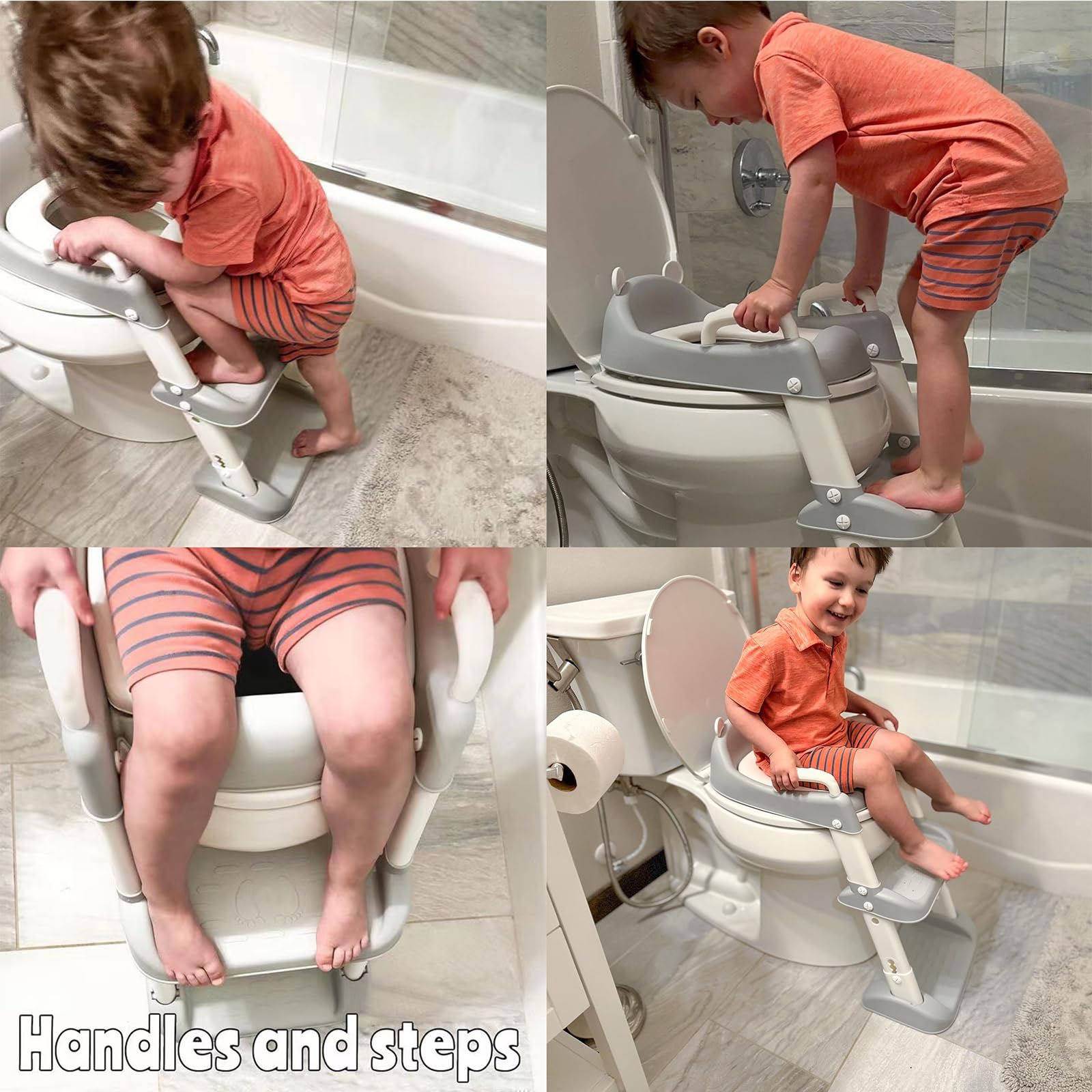 PandaEar potty seat with step-stool, easy reaching for kids.