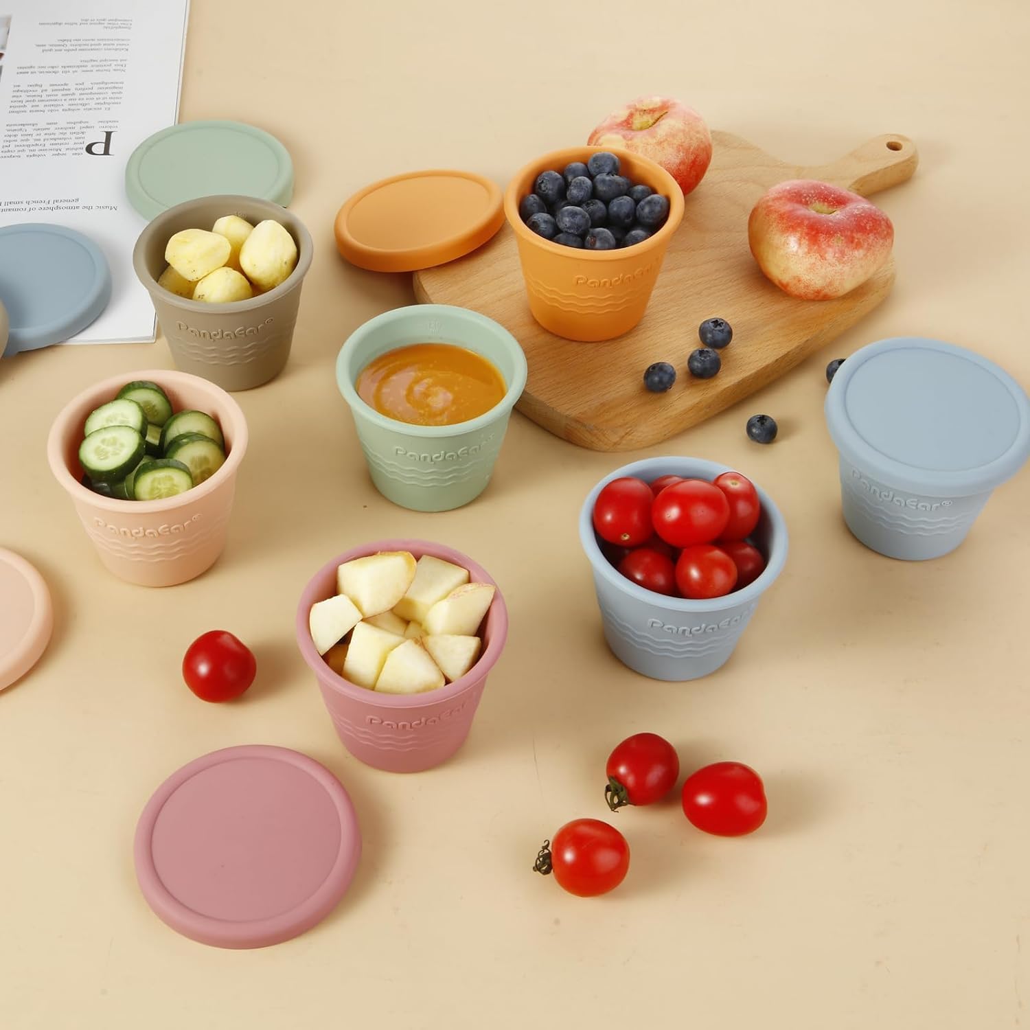 PandaEar reusable silicone containers provide safe, durable baby food storage.