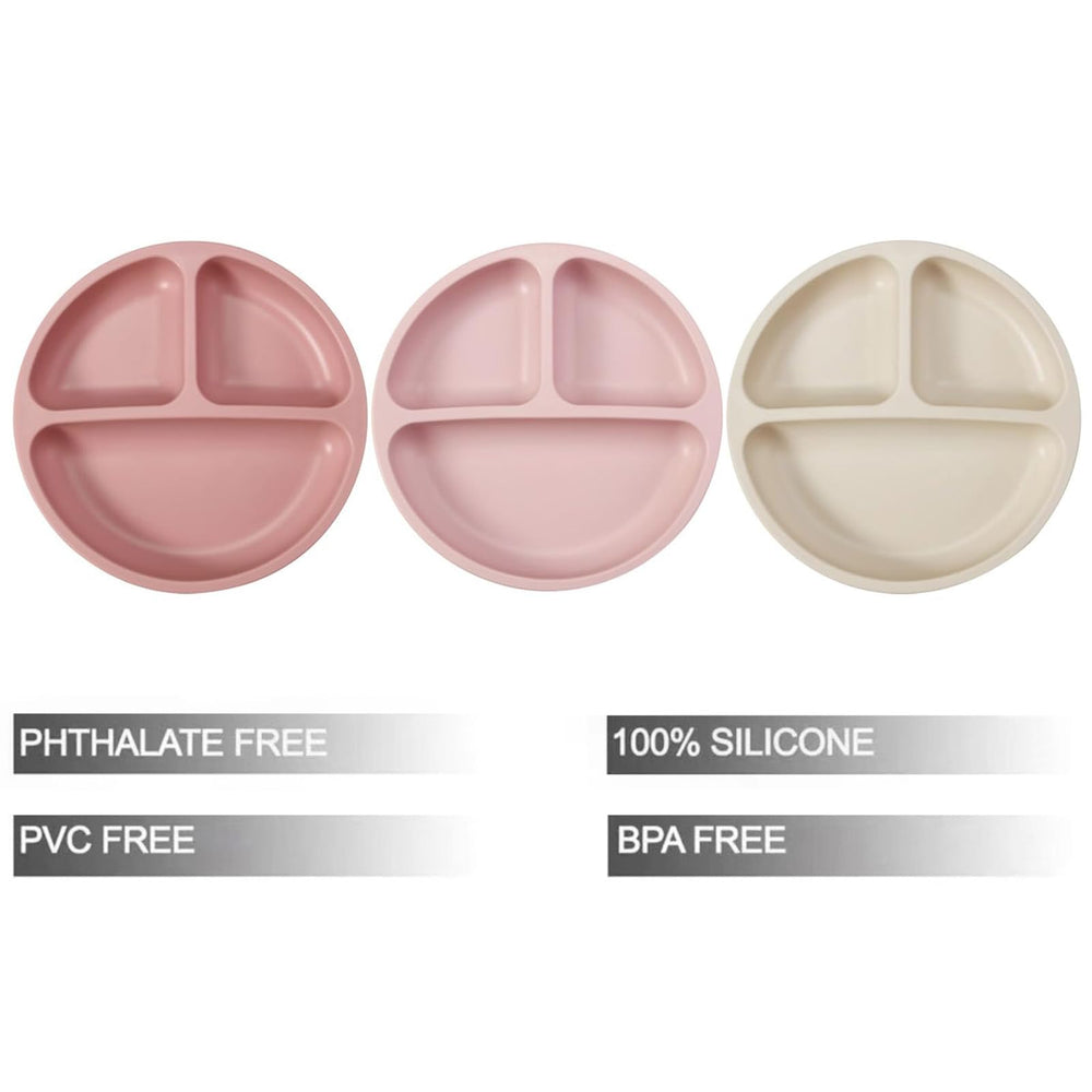 PandaEar silicone divided plate with three sections keeps foods separate during meals.