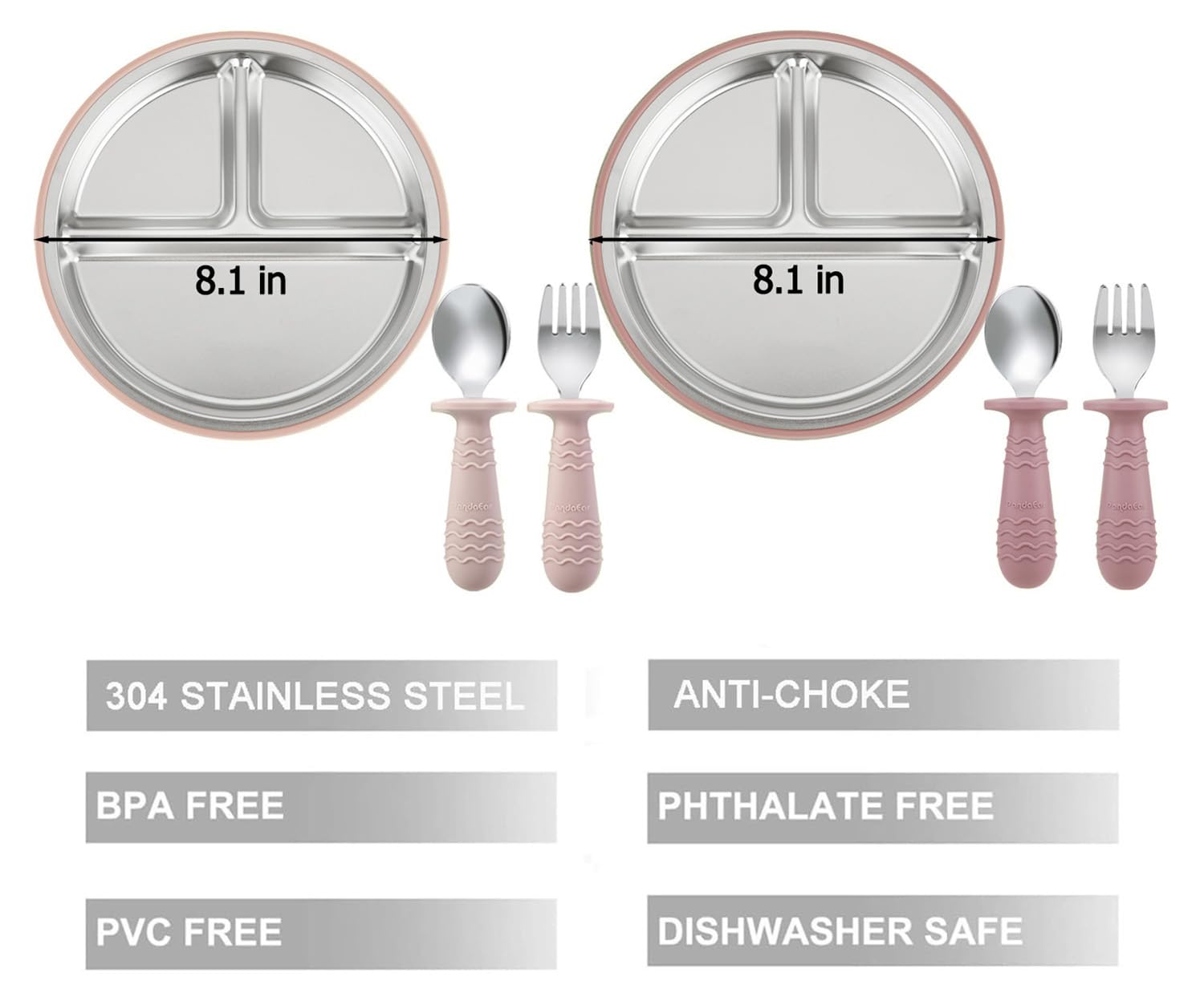 PandaEar spoons and forks set with kid-friendly grips for easy handling