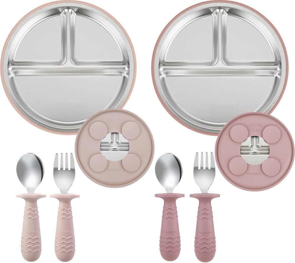 PandaEar stainless steel baby plates provide durable, safe self-feeding for toddlers