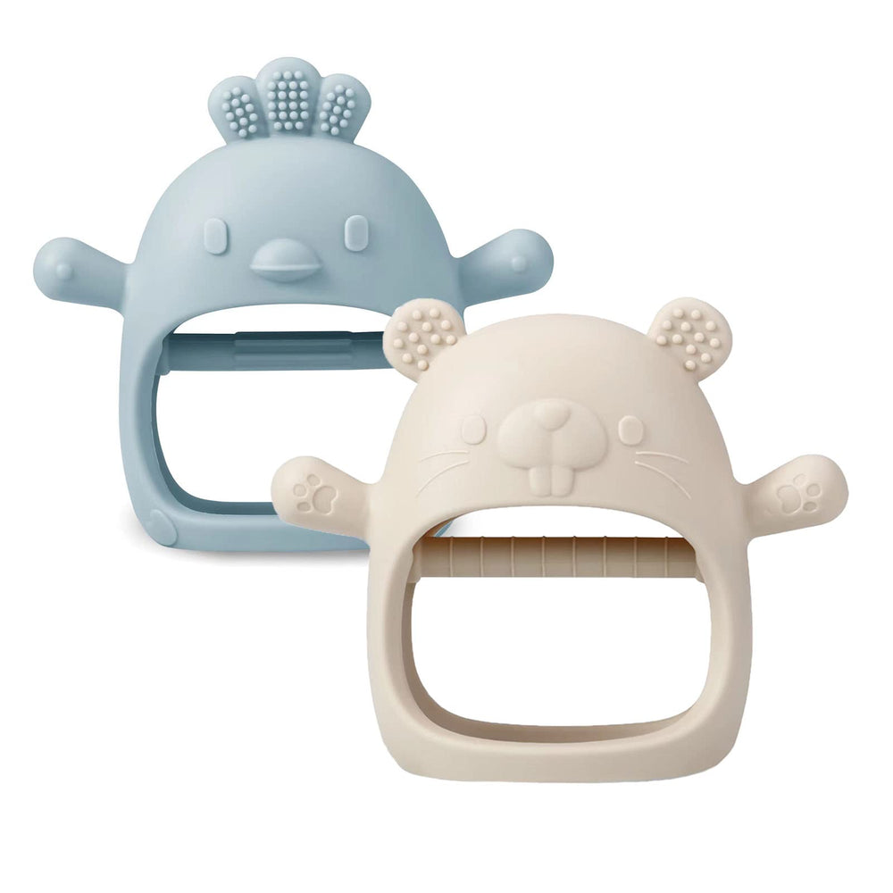 PandaEar teether mitten with a solid handle for easy grasp during teething.