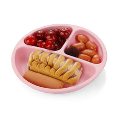 PandaEar three-compartment plate showing food separation for snacks and meals.
