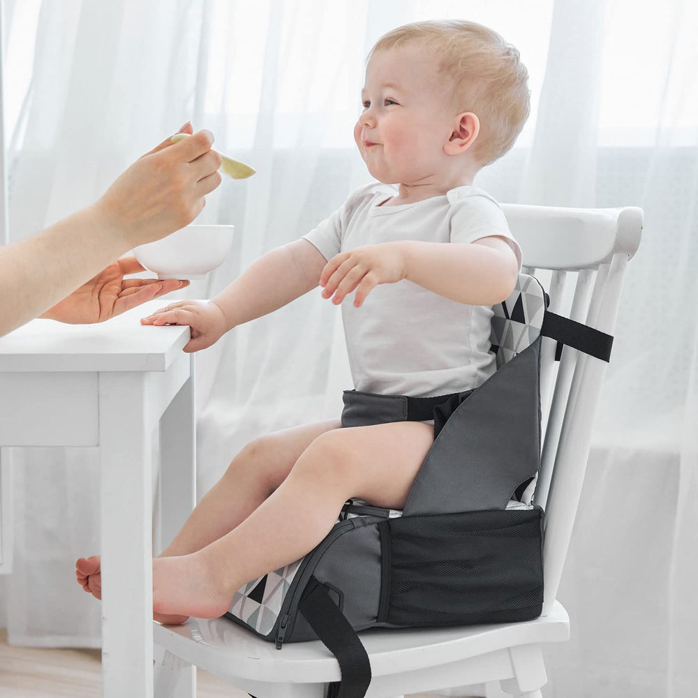 PandaEar booster seat attached to a chair for family meals