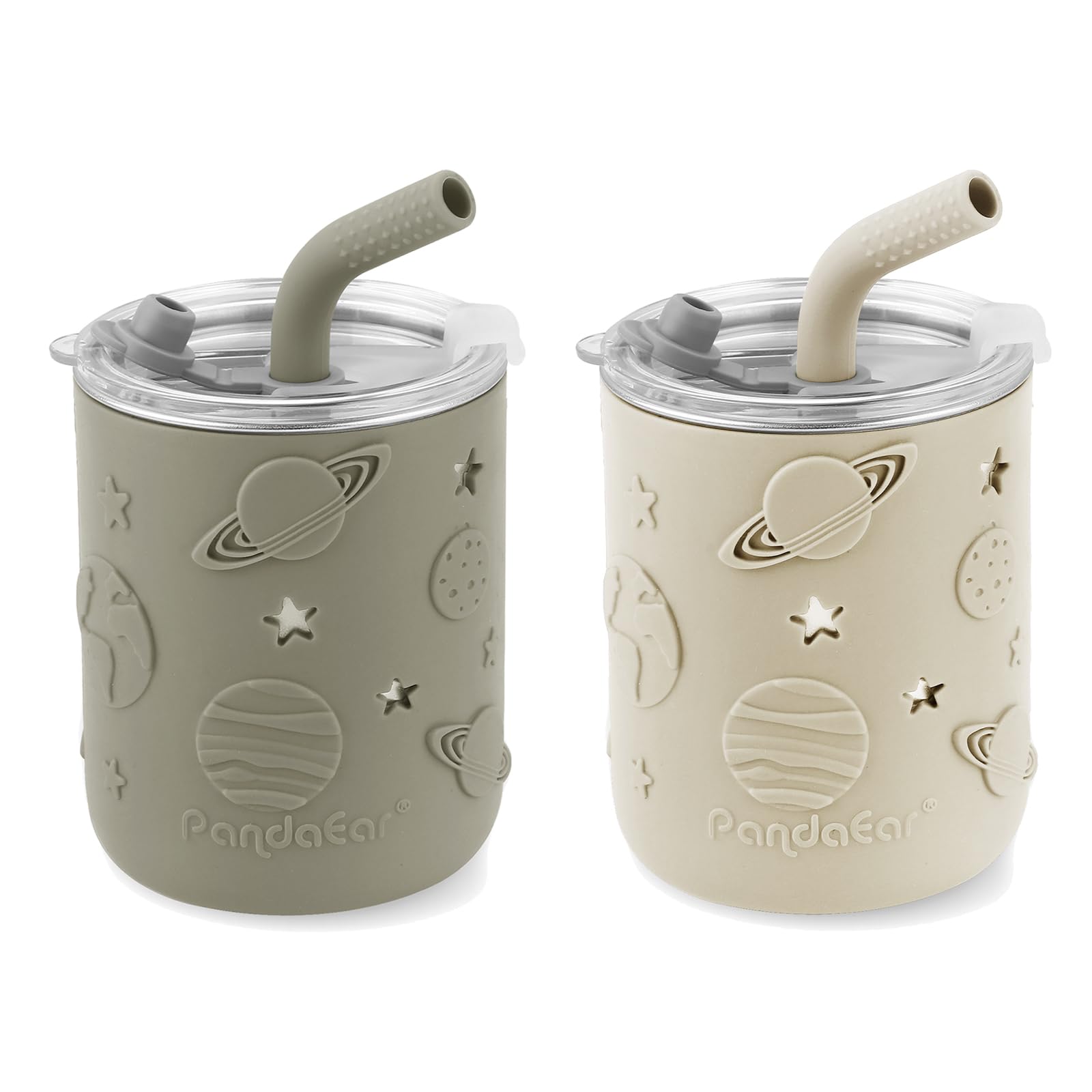 PandaEar 2-pack cups with spill-proof lids for mess-free on-the-go drinking.