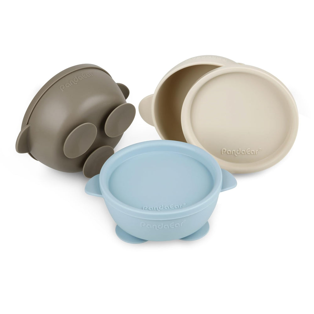 PandaEar 3-pack suction bowls on table provide stable feeding for babies.