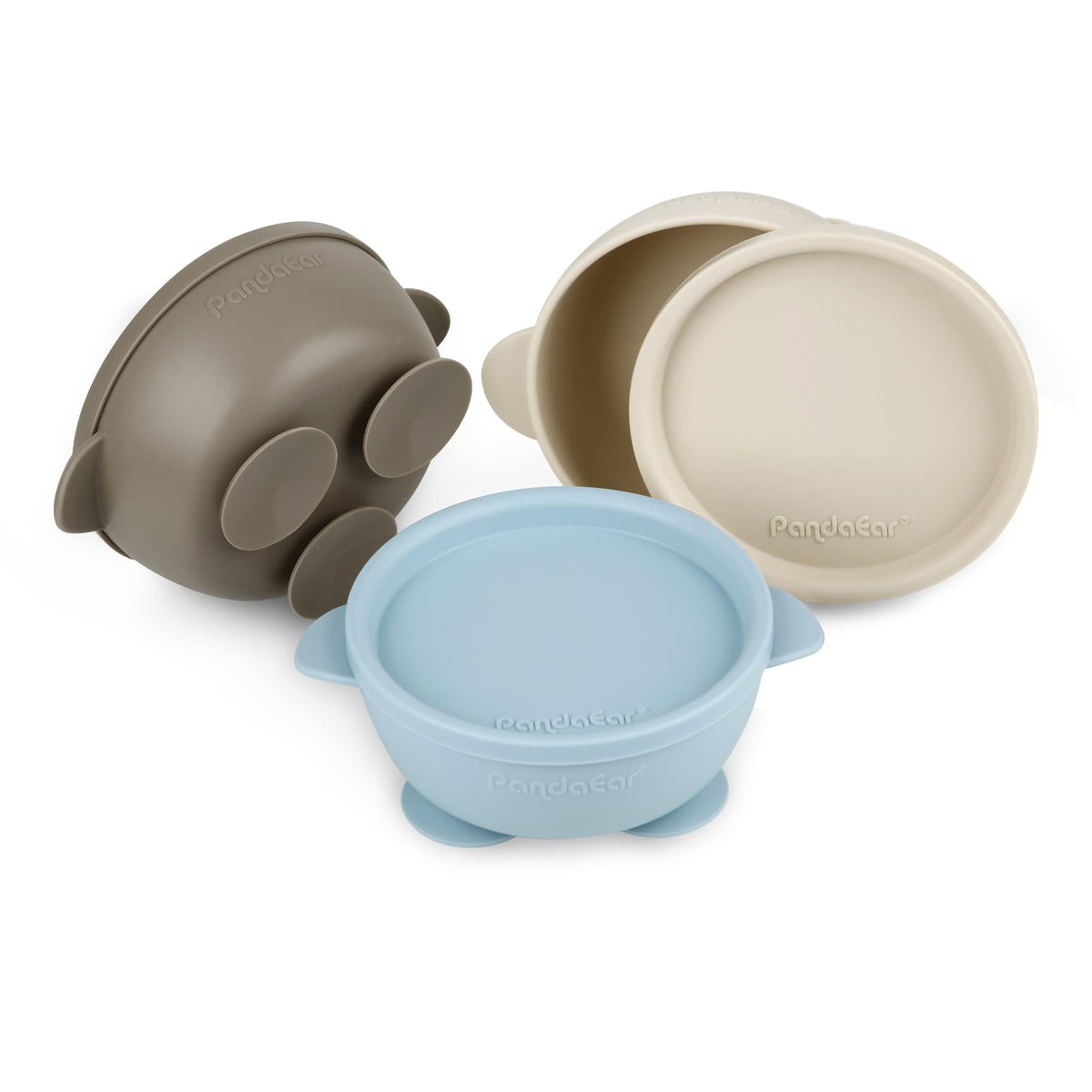 PandaEar 3-pack suction bowls on table provide stable feeding for babies.
