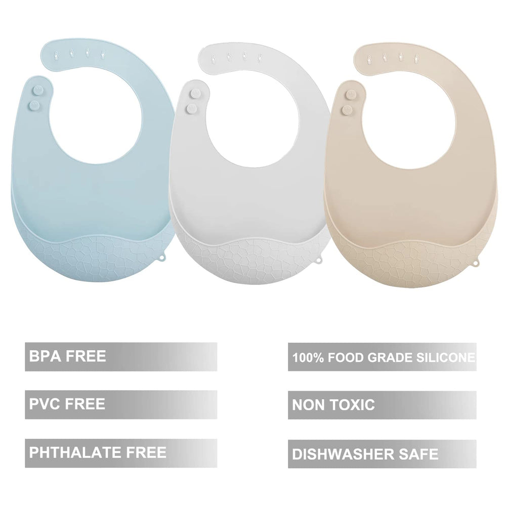 PandaEar 3-pack silicone bibs in cheerful colors for daily use.