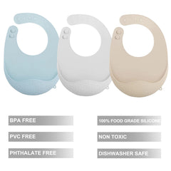 PandaEar 3-pack silicone bibs in cheerful colors for daily use.