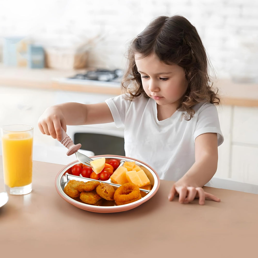 PandaEar suction bowls hold food in place during self-feeding.