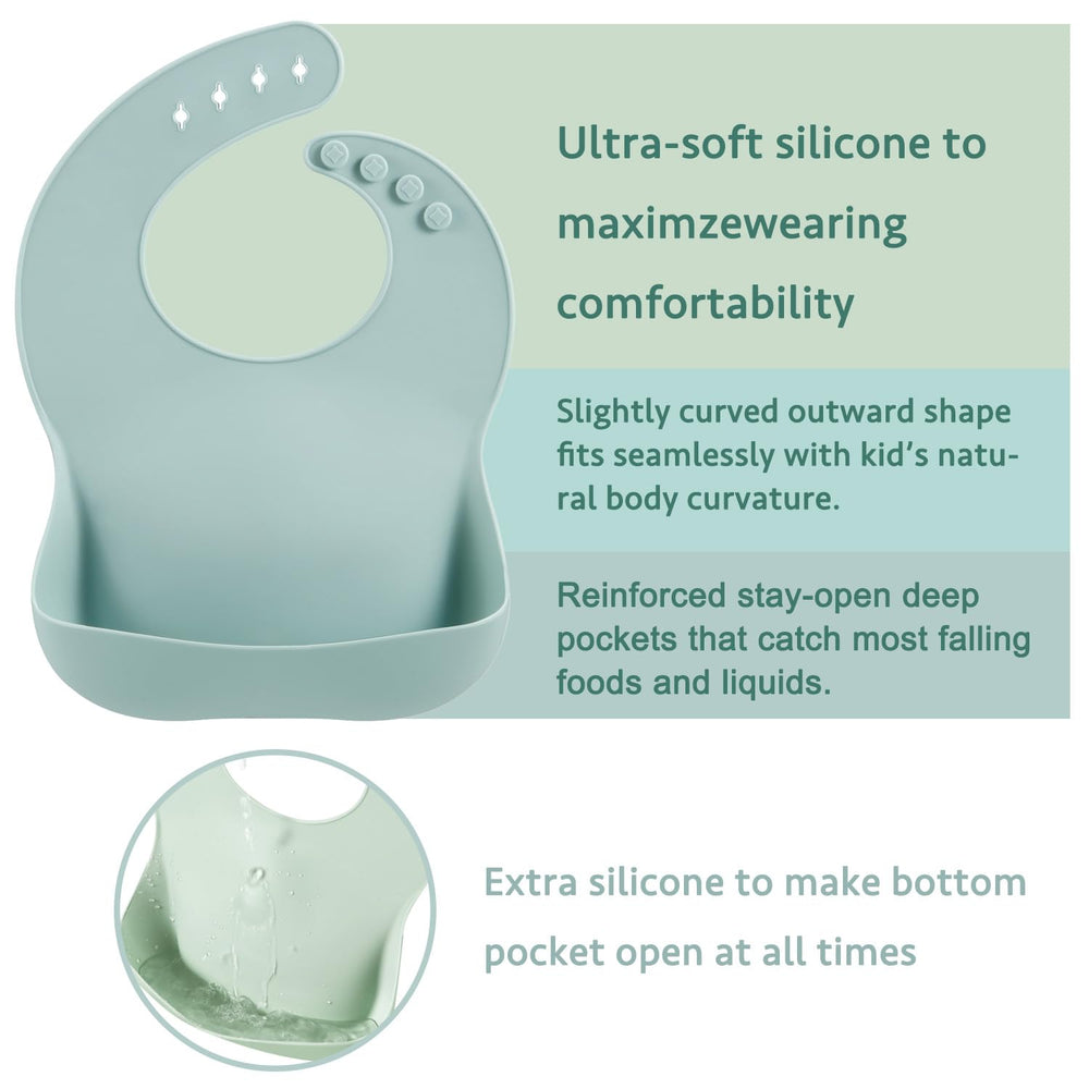PandaEar adjustable-closure bib shown on a growing baby for a snug fit.