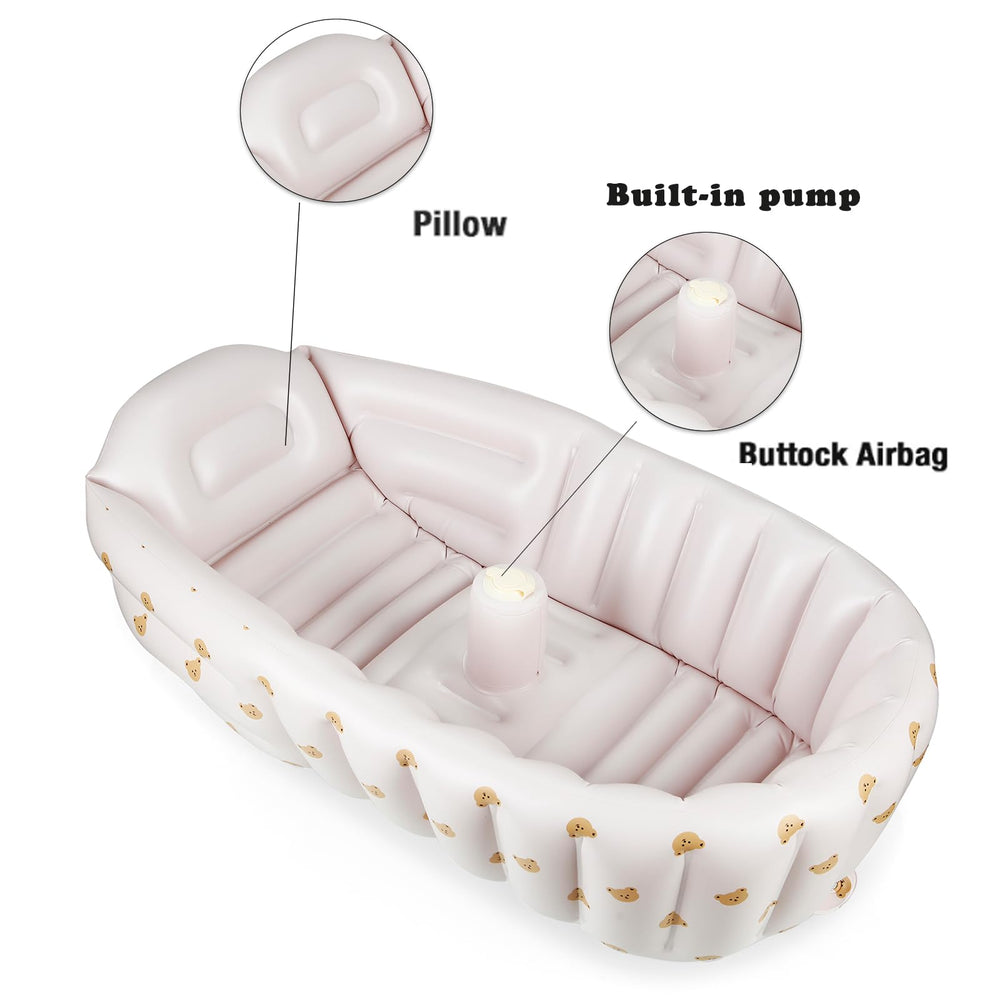 PandaEar bathtub includes air pump and drain for quick setup.