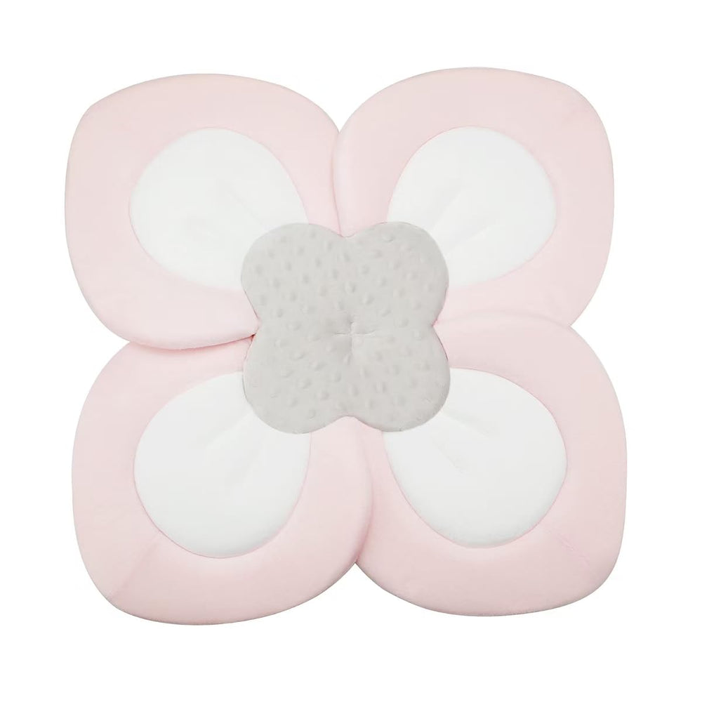 PandaEar baby bath pad with soft petals cradling newborns for safe sink baths.