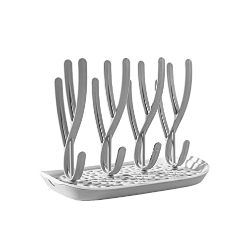 PandaEar baby bottle drying rack in grey keeps bottles upright for clean air drying
