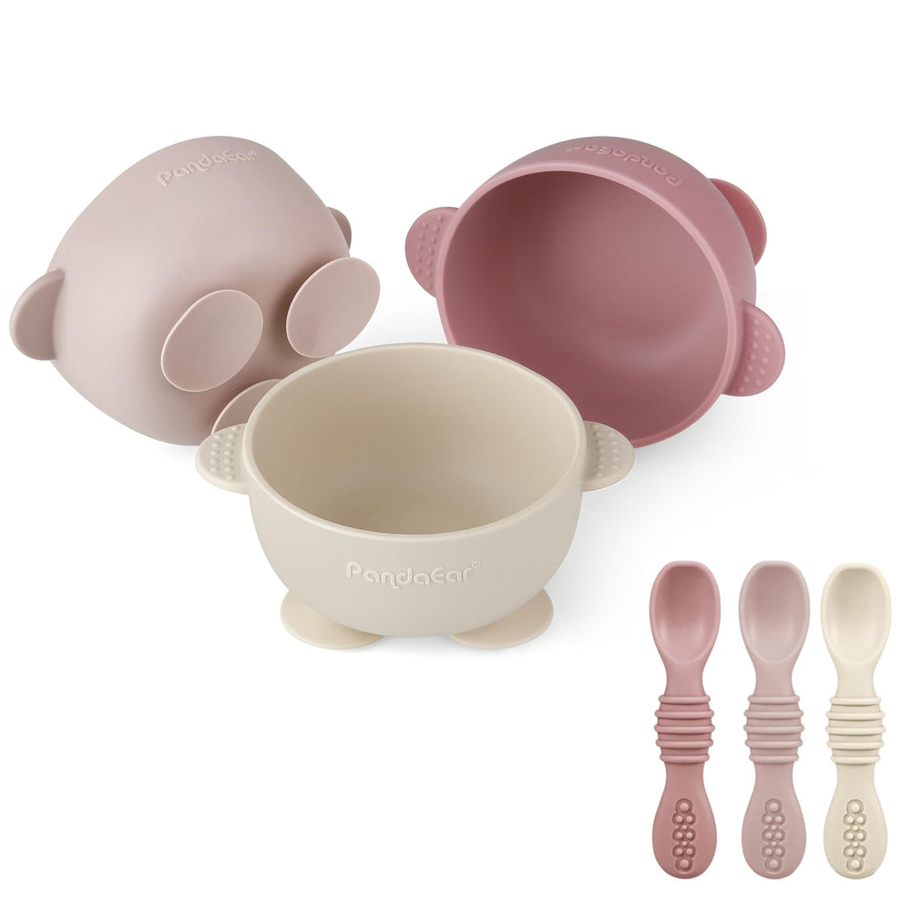 PandaEar baby bowls with silicone triple suction for mess-free meals.