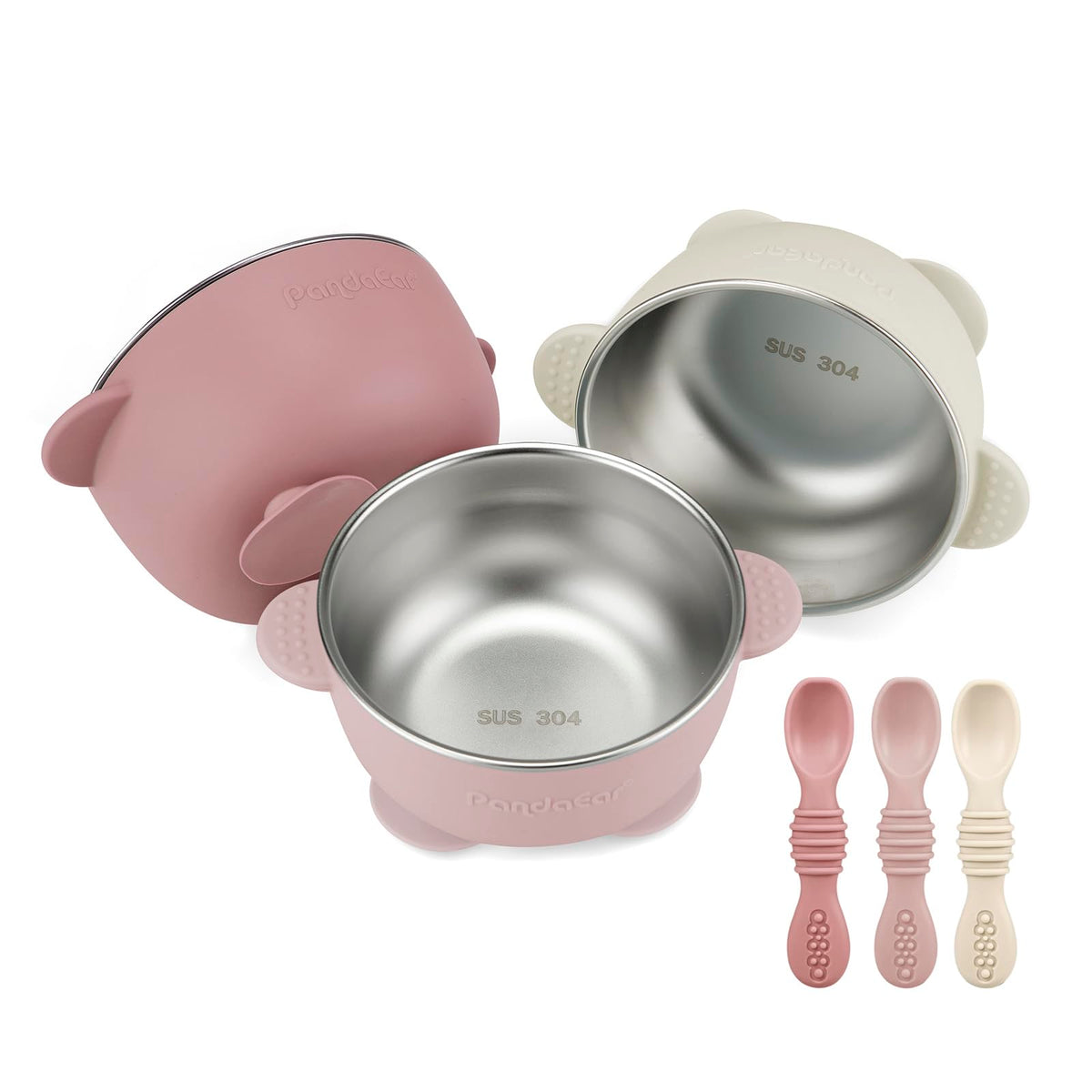 PandaEar baby bowls suction set 3pack securely grips trays to reduce spills.