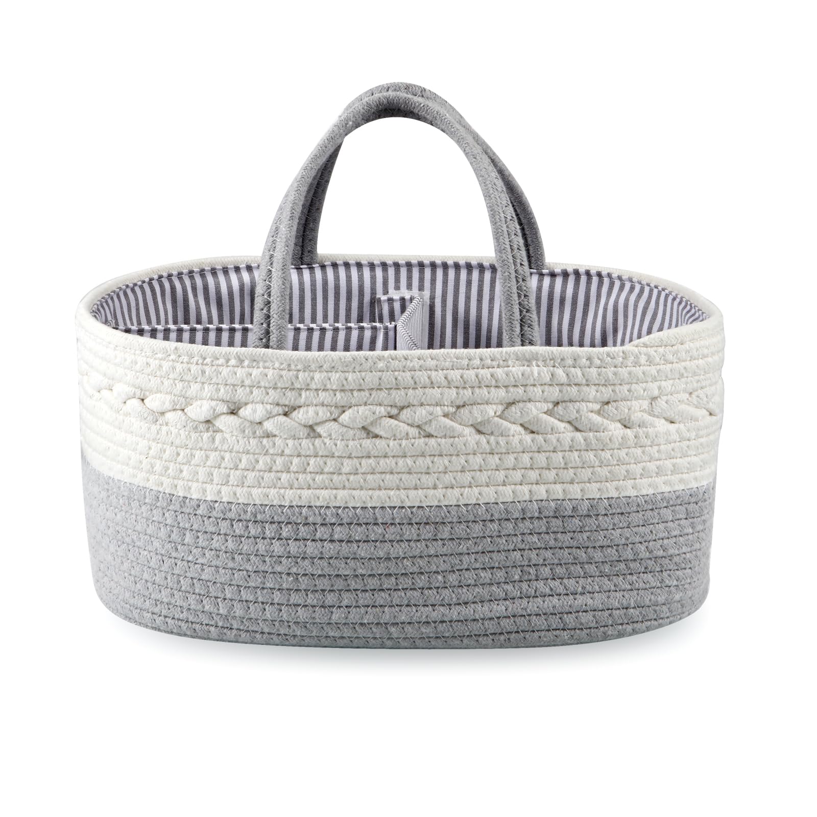 Pandarear baby diaper caddy close-up shows soft cotton and premium safety for baby items.