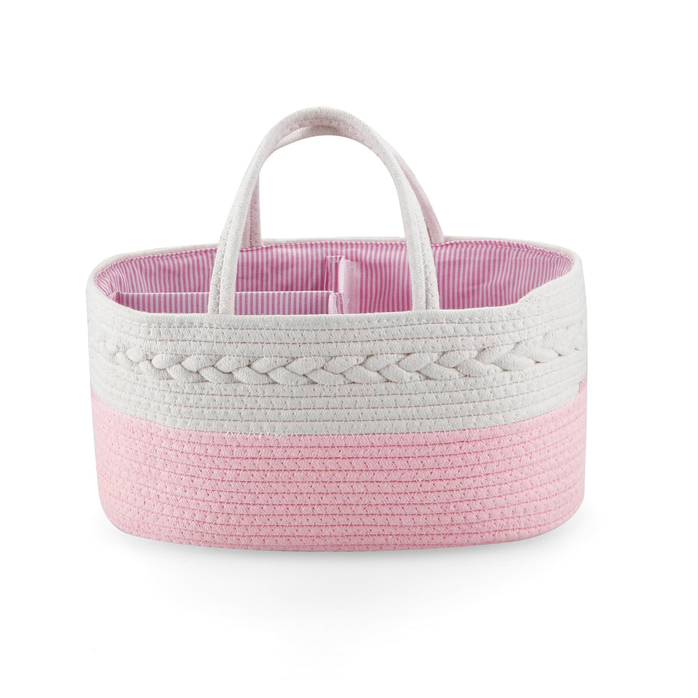 PandaEar baby diaper caddy in pink keeps nursery essentials neatly organized and accessible.