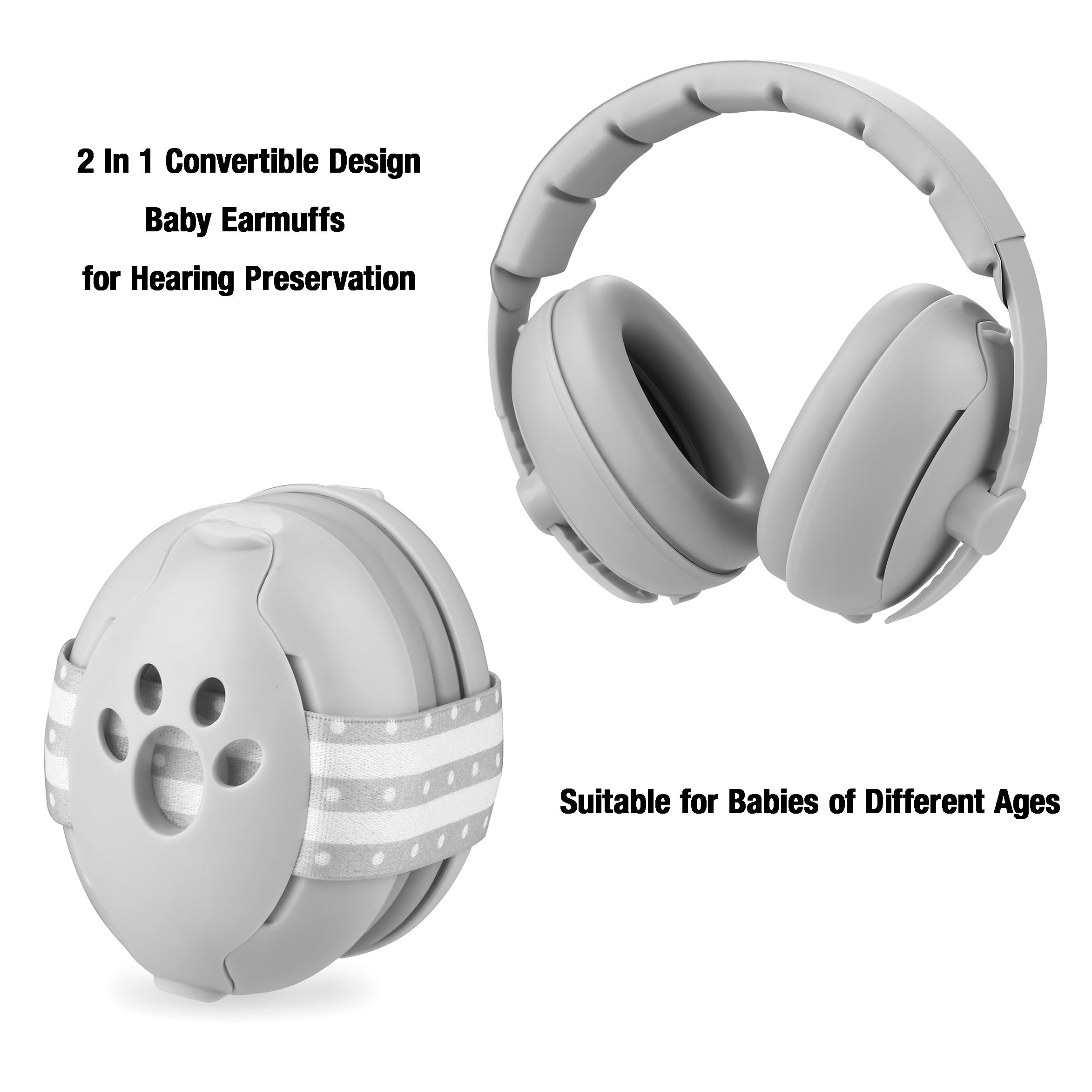 PandaEar grey headband on baby with toddler-ready fit.