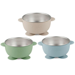 PandaEar brown suction bowl on table ready for toddler meals.