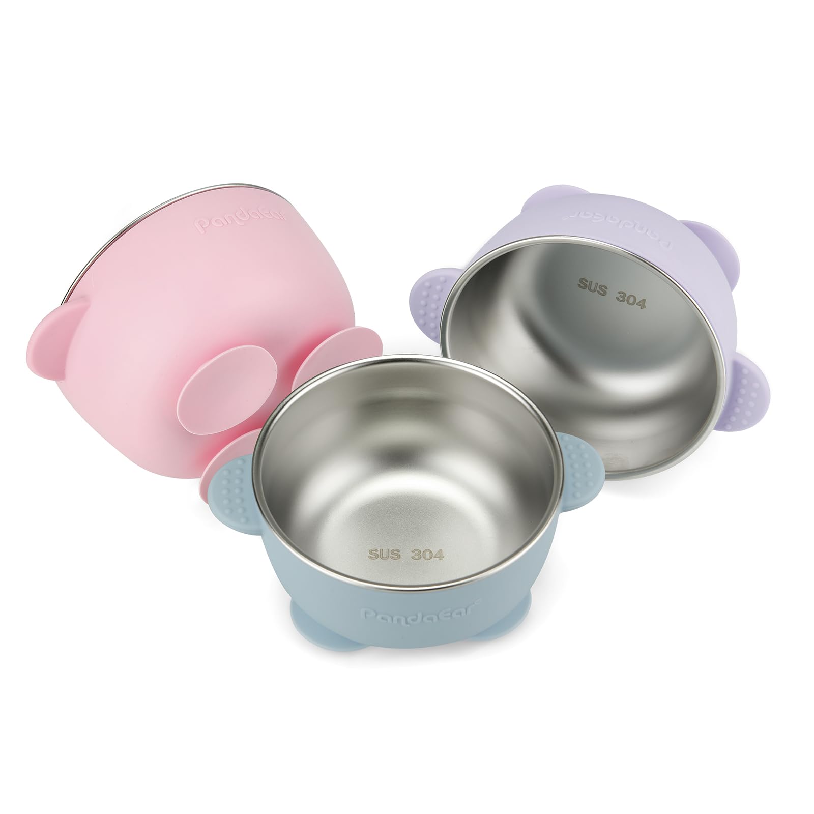 PandaEar baby suction bowl with secure base for mess-free feeding on flat surfaces.