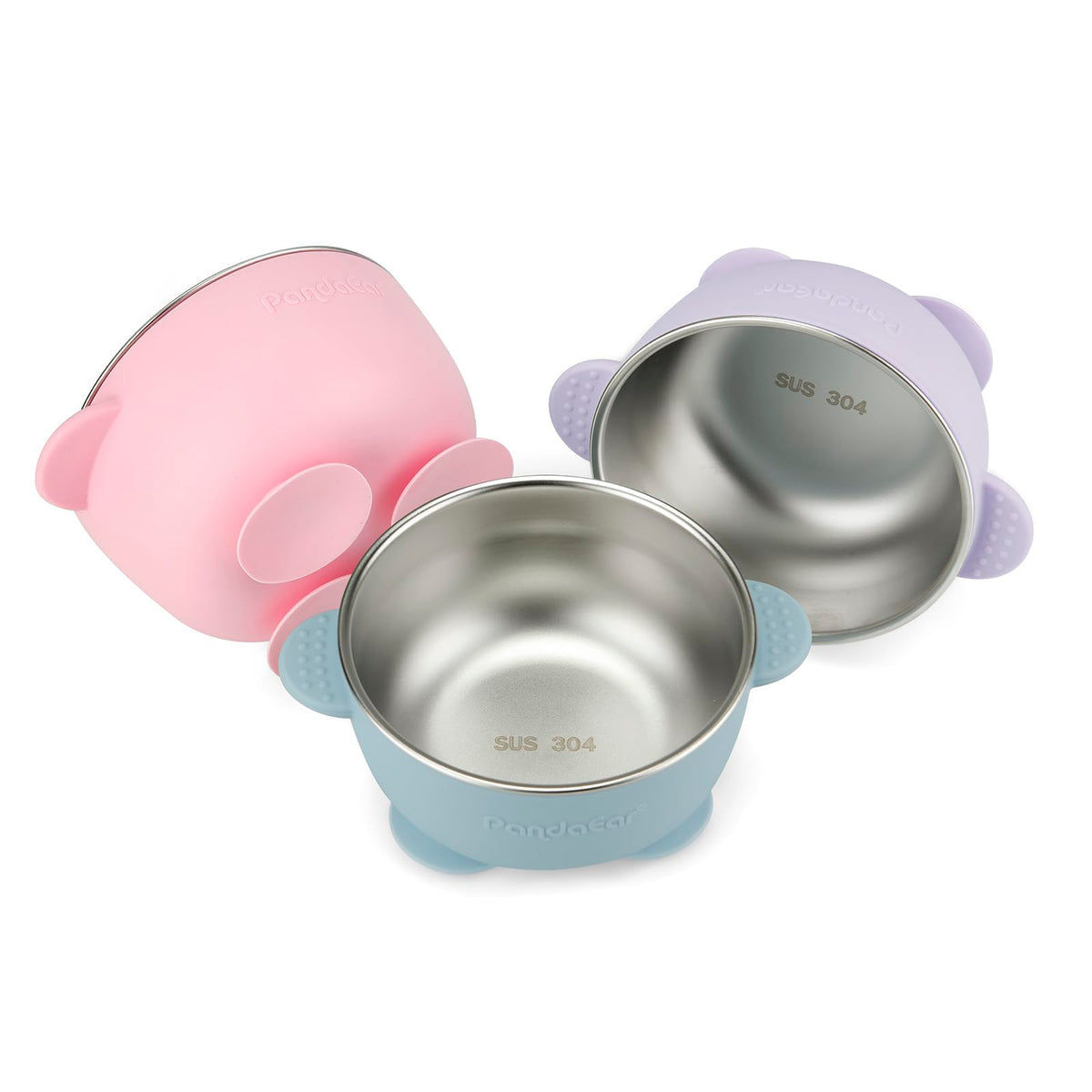 PandaEar baby suction bowl with secure base for mess-free feeding on flat surfaces.