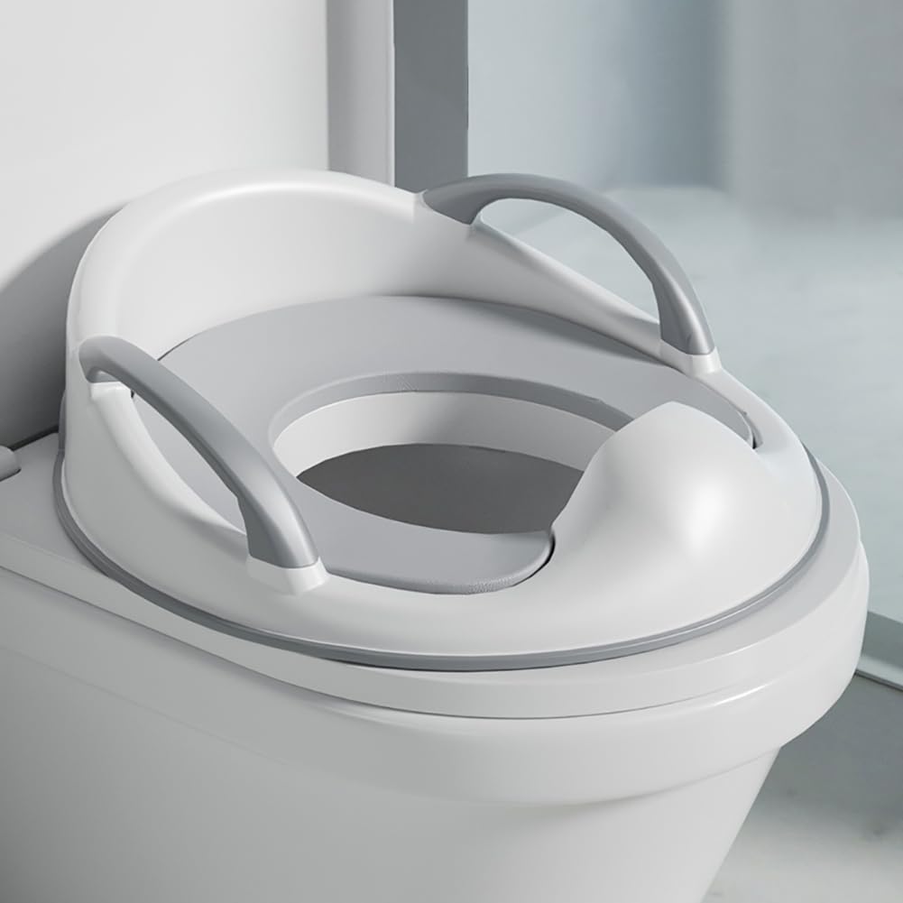 PandaEar baby toddler potty seat attached to toilet with handles.