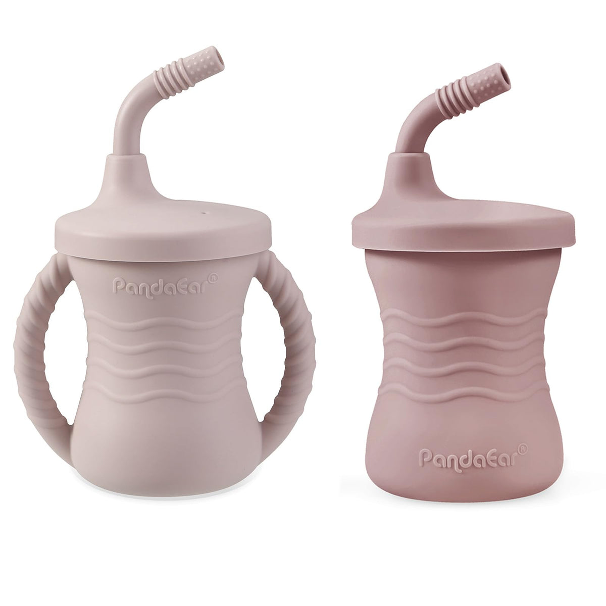 PandaEar baby training cup front view in dark pink, 5 oz suitable for bottle-to-cup transition.