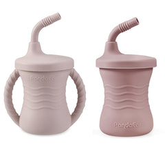 PandaEar baby training cup front view in dark pink, 5 oz suitable for bottle-to-cup transition.