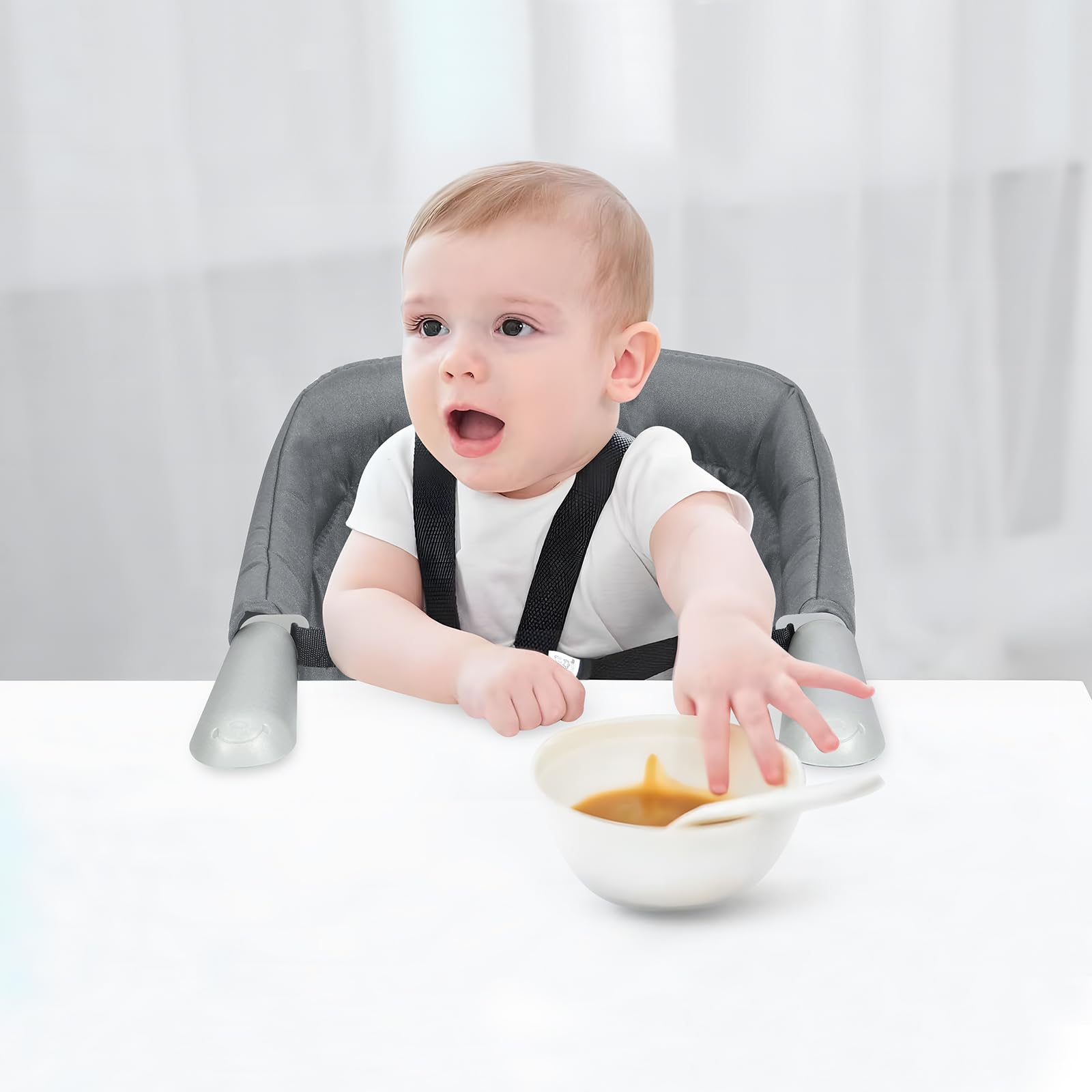 PandaEar high chair with padded backrest supporting comfy seating.