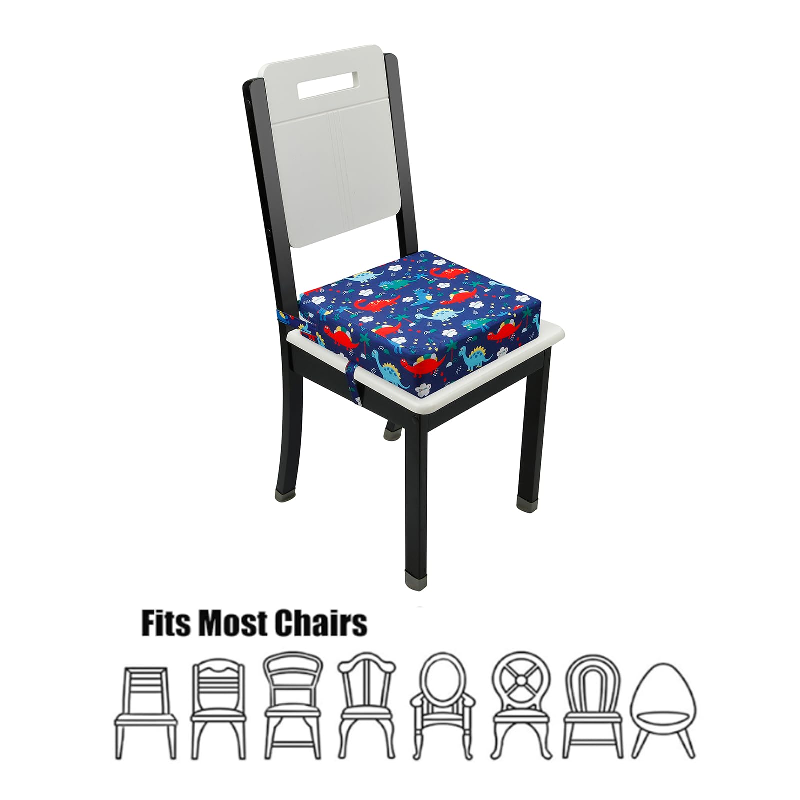 PandaEar booster seat with safety belts secures to chair for safer, confident dining.