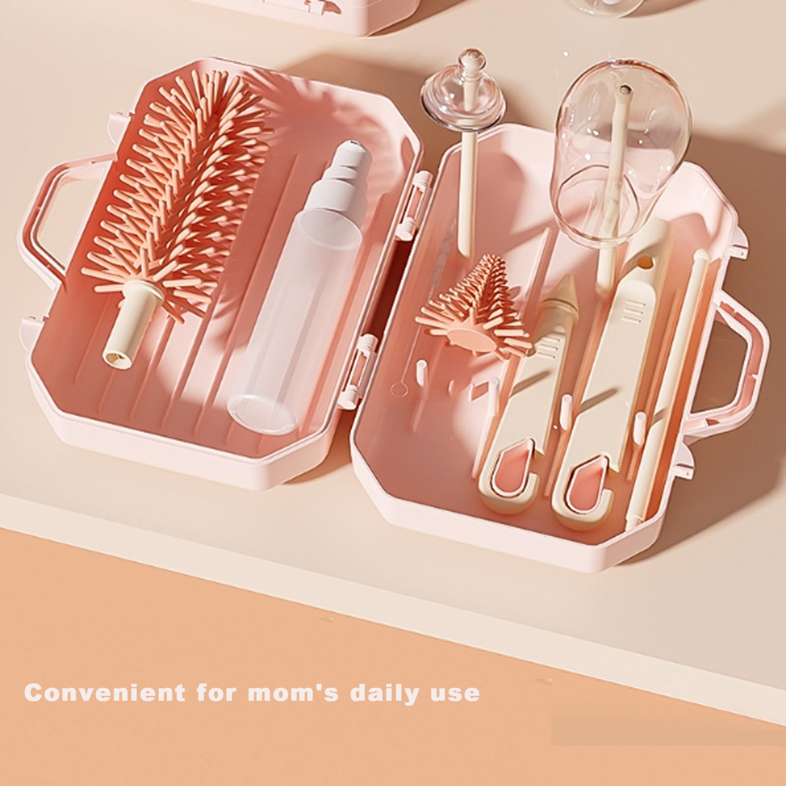 PandaEar bottle dispenser brush reaches dispenser openings for thorough cleaning.