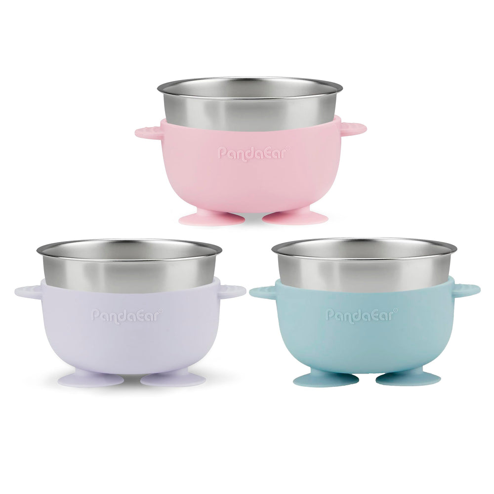 PandaEar wide-bottom bowl provides stability for toddlers during meals.