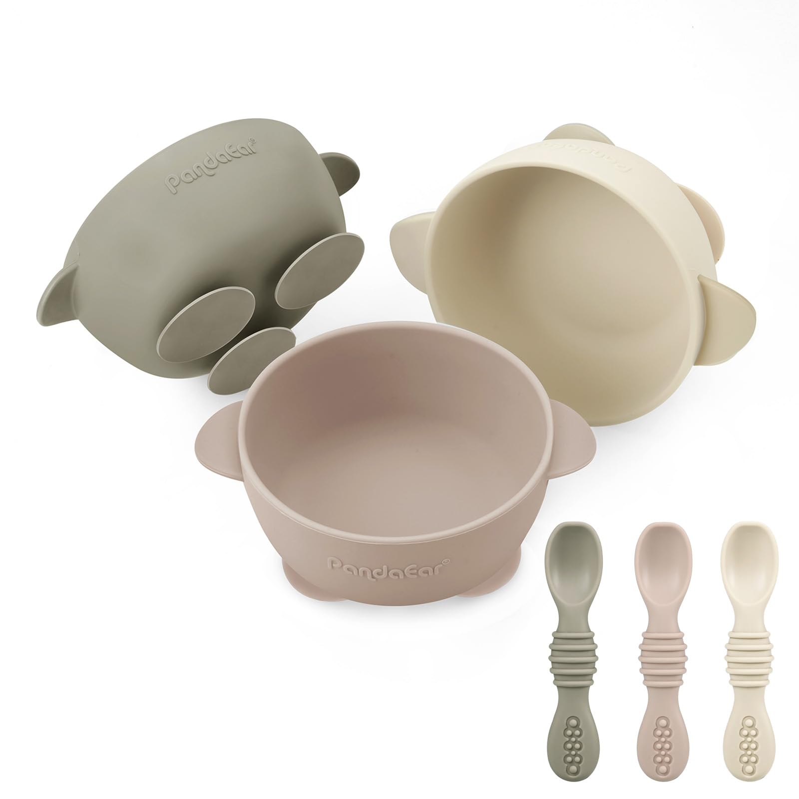 PandaEar triple-suction bowls securely cling to surfaces for mess-free meals