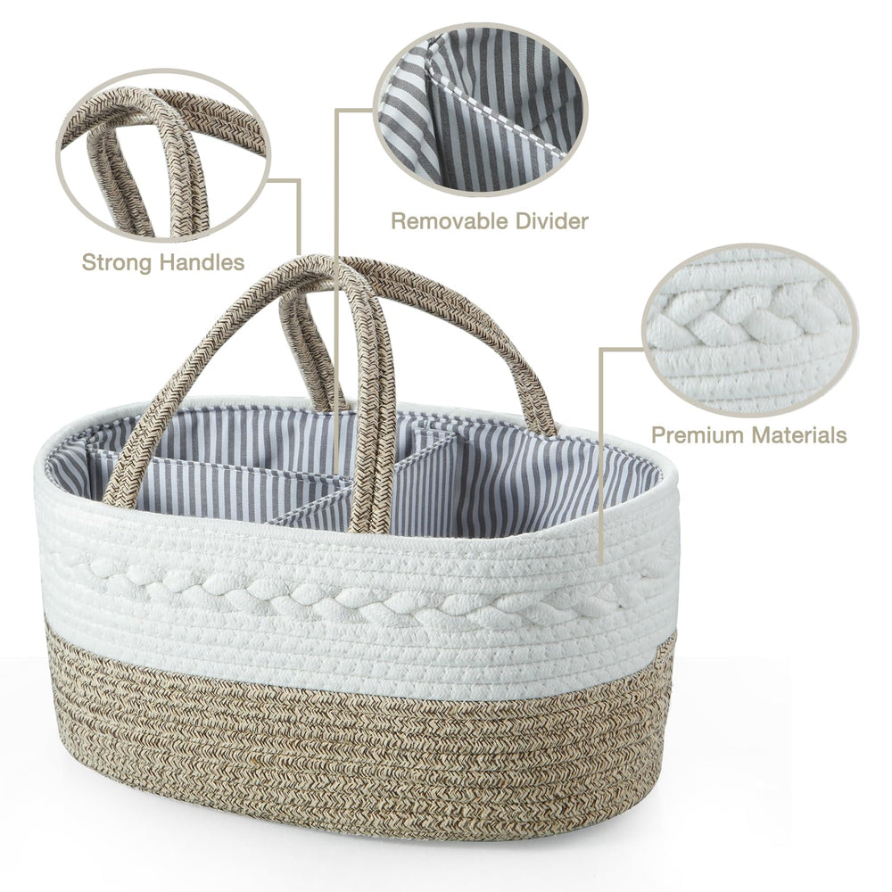 PandaEar cotton rope diaper caddy offers soft touch and sturdy storage for baby basics.