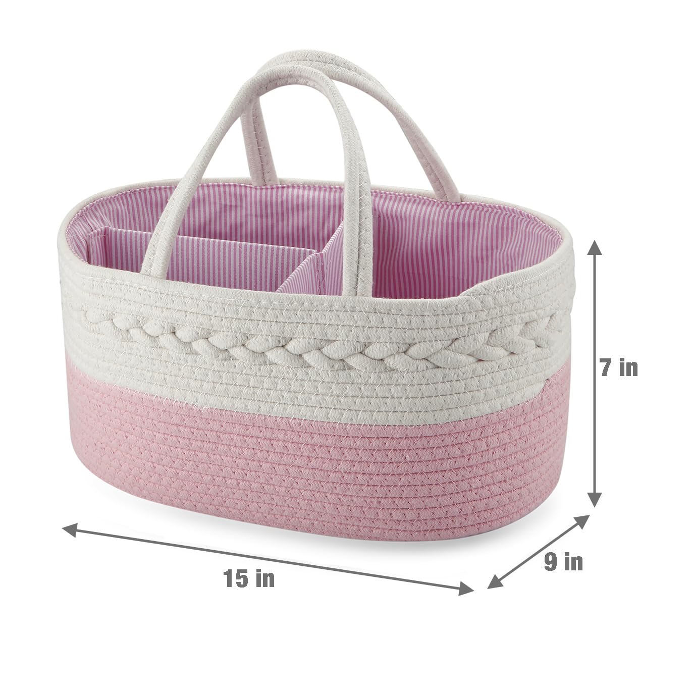 PandaEar diaper caddy with three compartments for diapers, wipes, and creams.