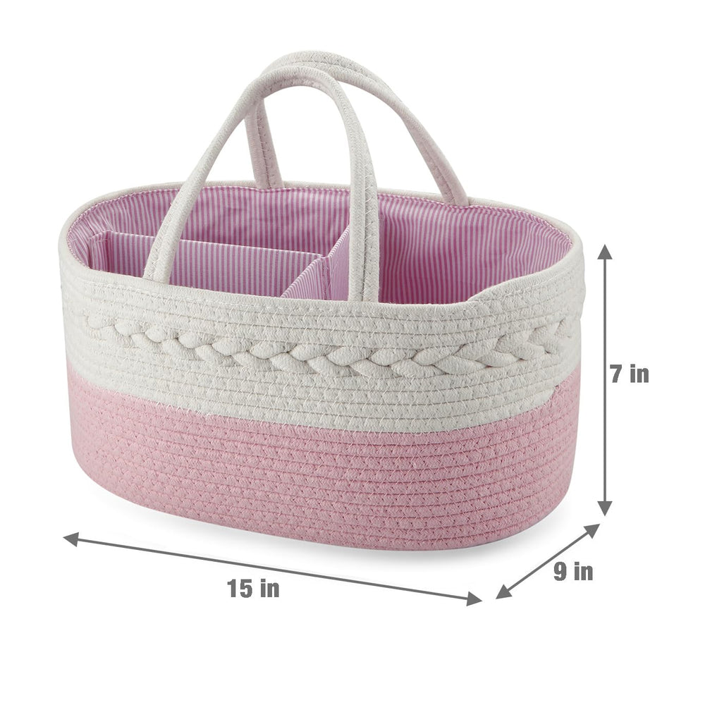 PandaEar diaper caddy with three compartments for diapers, wipes, and creams.