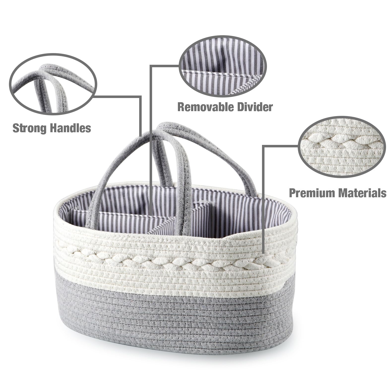 Pandarear diaper caddy three-compartment design keeps essentials neatly organized.