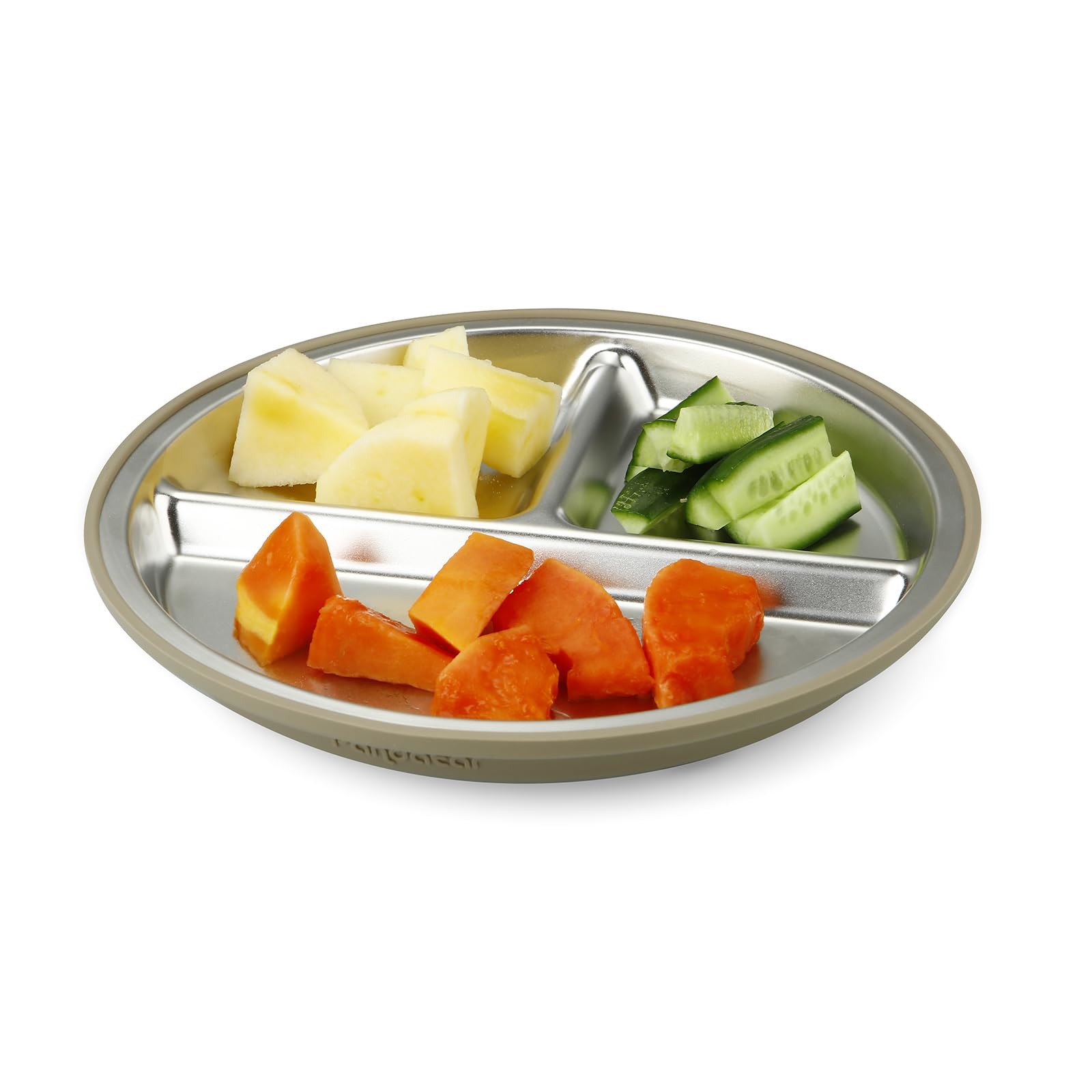 PandaEar divided plate closeup shows separate compartments for balanced meals.