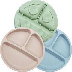 PandaEar divided silicone plate blue with three compartments for self-feeding.