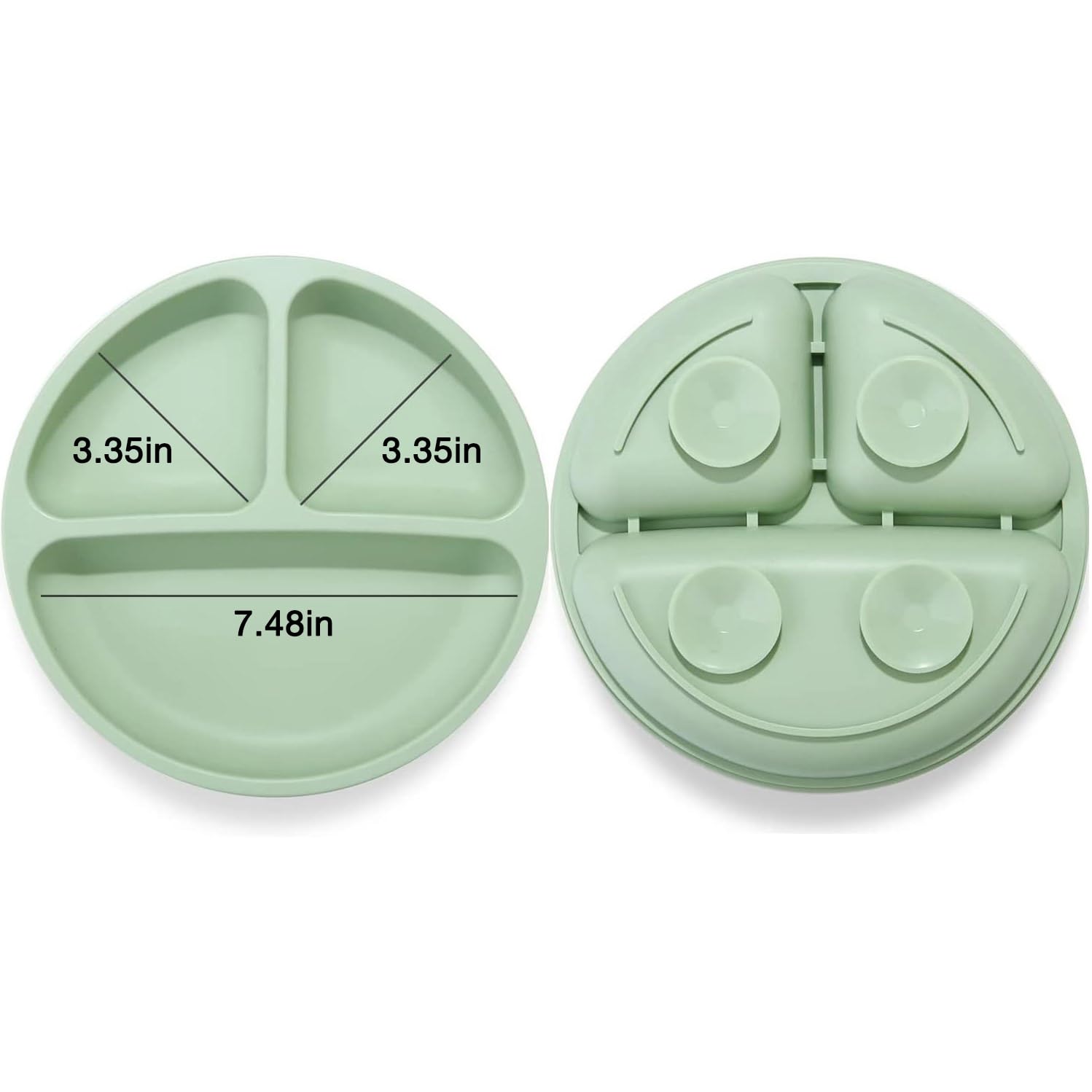 PandaEar divided silicone plate green, non-slip design for stable meals.
