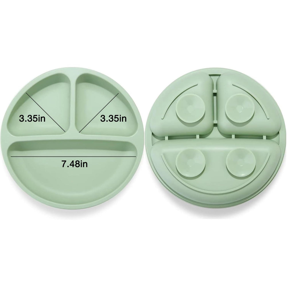 PandaEar divided silicone plate green, non-slip design for stable meals.