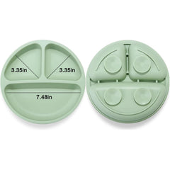 PandaEar divided silicone plate green, non-slip design for stable meals.