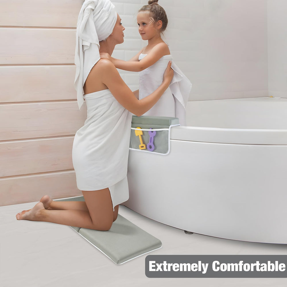 PandaEar padded elbow rest provides ergonomic comfort during baby's bath.