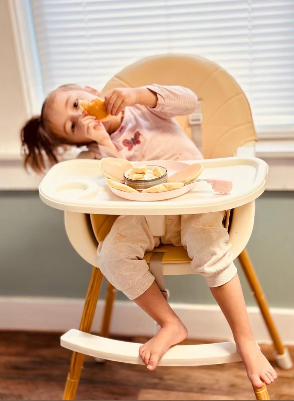 PandaEar high chair converts to toddler chair for growing children.