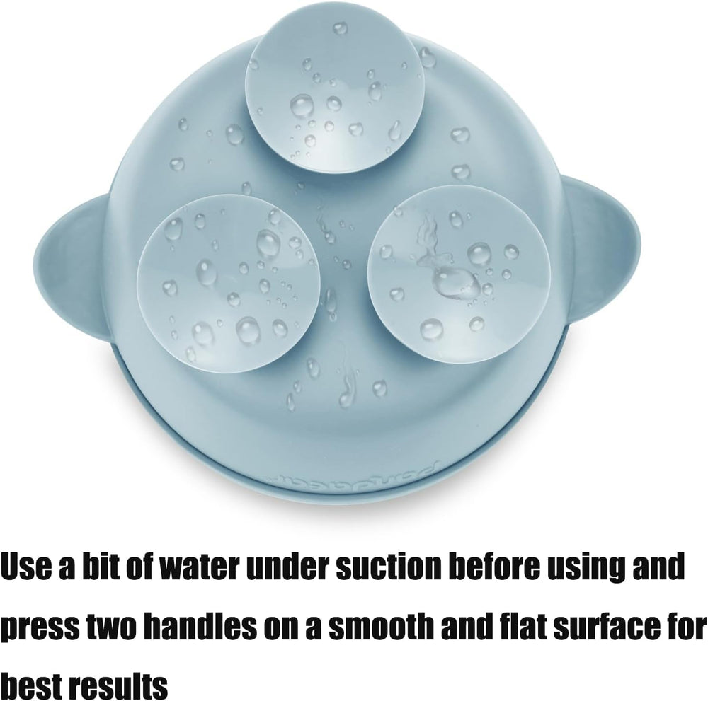 PandaEar bowl on highchair tray demonstrating mess-free feeding for infants.